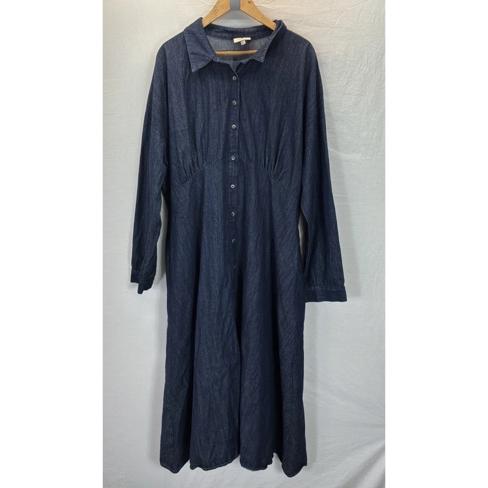 Tuckernuck Denim Long Sleeve Maxi Dress Indigo Button Up 3XL Western Casual Rare